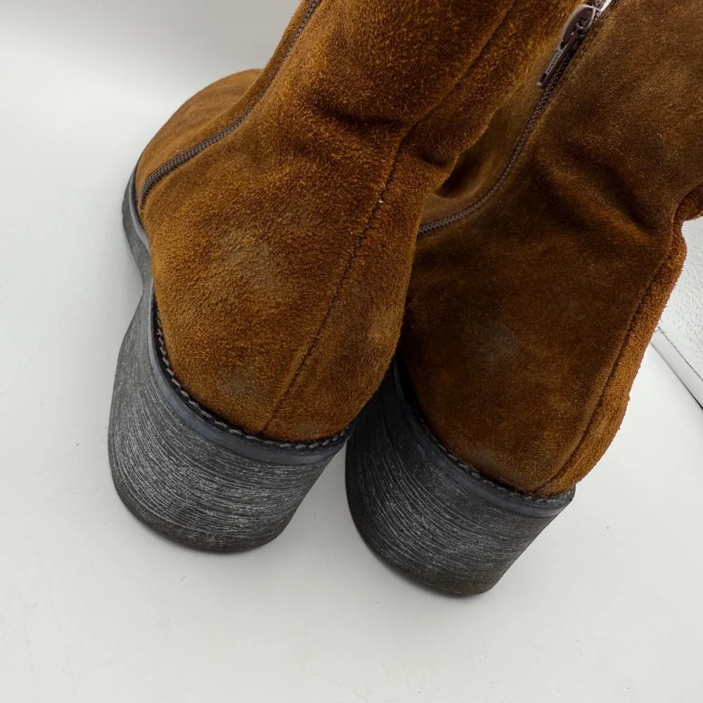 Naot Suede Ankle Boots Brown Leather Block Heel Zip Up Comfort EU‎ 42 US 11